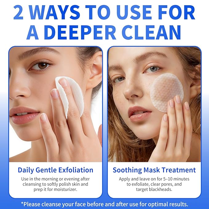 BHA Salicylic Acid Toner Pads with Pore Care - Dual-Textured Facial Exfoliation Toner Pads with Glycolic Acid, Niacinamide Daily Face Skincare - 70 Pads + 4 Trial Pads