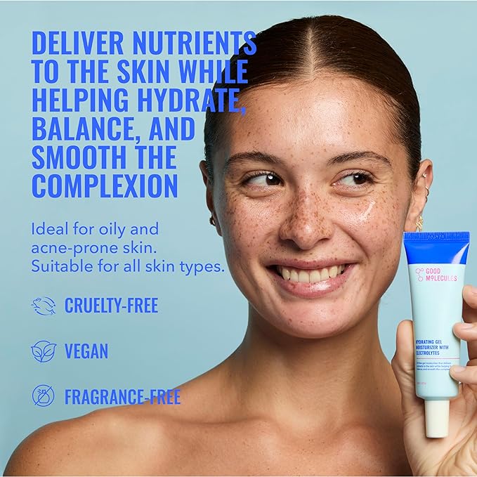 Good Molecules Hydrating Gel Moisturizer – Lightweight Water-Based Gel, Fast-Absorbing Oil-Free Moisturizer for Oily & Combination Skin with Hydrating Electrolytes, Fragrance-Free Face Care