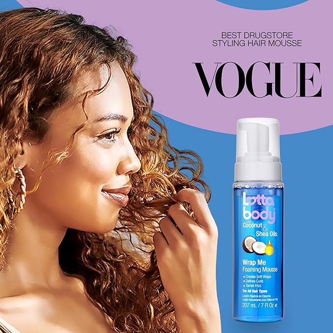 Lottabody Coconut Oil and Shea Wrap Me Foaming Curl Mousse, Creates Soft Wraps, Hair Mousse for Curly Hair, Defines Curls, Anti Frizz, 7 Fl Oz (Pack of 2)