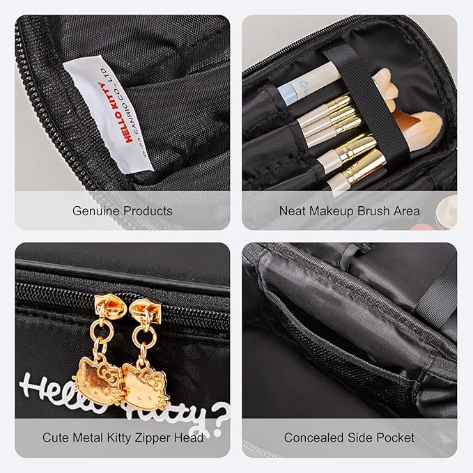 AmBealla Travel Makeup Bag Large Cosmetic Bags with Brush Holder,Black Waterproof 2PCS Portable Cosmetic Case for Women, Toiletry Storage Bag for Skincare & Beauty Tools for Girls