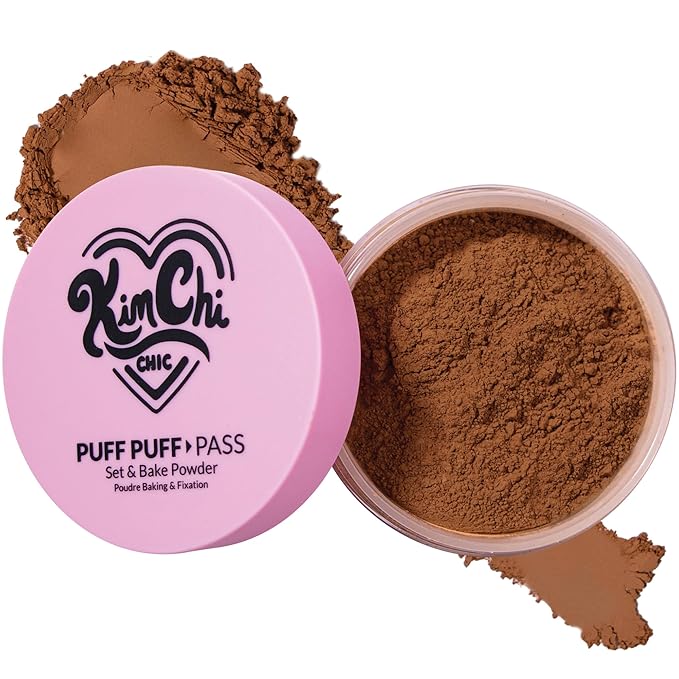 KimChiChic Beauty Puff Puff Pass Set and Bake Setting Powder for Makeup, Extra Fluffy Loose Face Powder Poof, Soft Natural Face Makeup for Uneven Skin Tone, 07 Cocoa