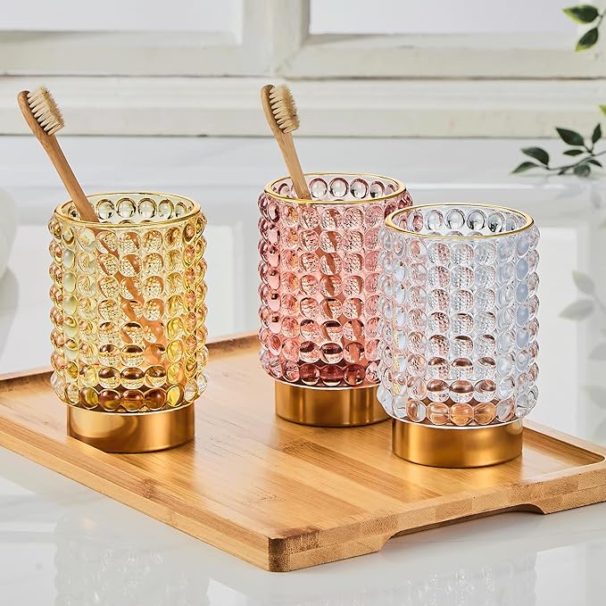 Makeup Brush Holder Organizer,Toothbrush Holders,Desk Pen Pencil Holder,Multifunctional Vintage Glass Brush Cup(A38-3-US/Gold/L)