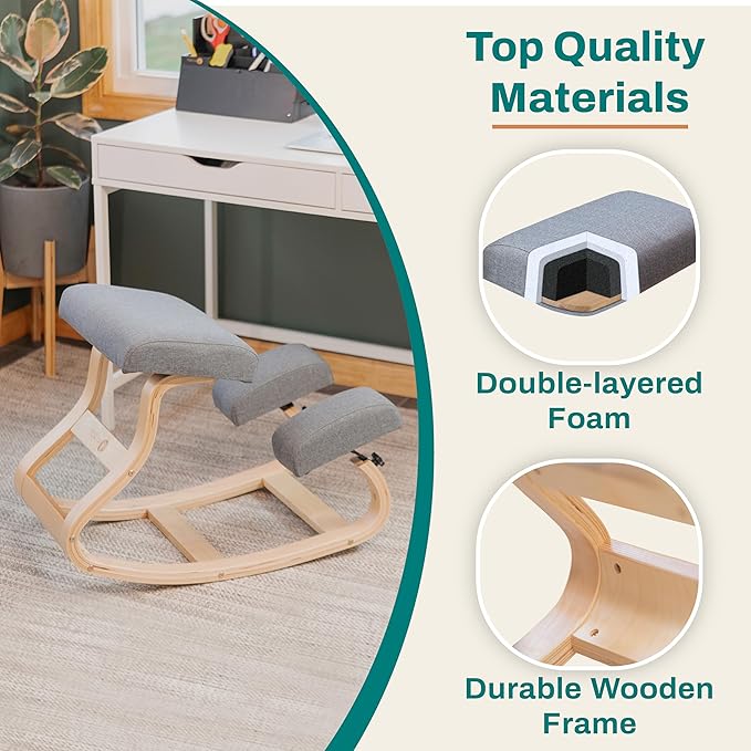 NYPOT Ergonomic Kneeling Chair with 2 Knee Pads - Adjustable Height Rocking Knee Chair for Posture and Back Support for Home and Office - Angled Kneeling Stool, Moonstone Grey