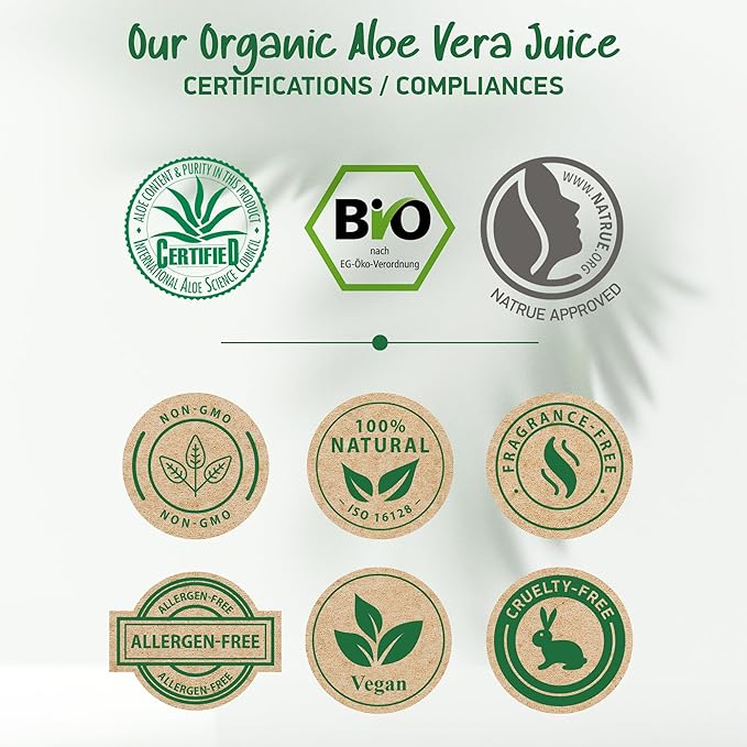 Aloe Vera Gel Organic - FROM PURE ALOE LEAF JUICE - Vegan | 100% Natural & Unscented - Certified Organic - Made in Germany - Moisturizer - For Face, Skin, Hair, Sunburn relief