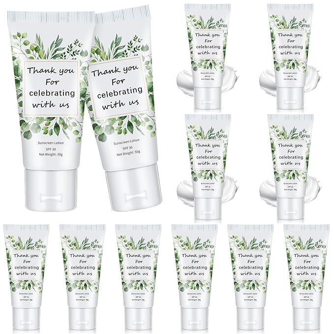 12 Pcs Mini Sunscreen Bulk for Summer Travel Size Spf 30 Water Resistant Sunscreen Lotion Bulk for Thank You Gifts Hawaiian Wedding Bridal Party Favors for Pool Wedding(Eucalyptus)