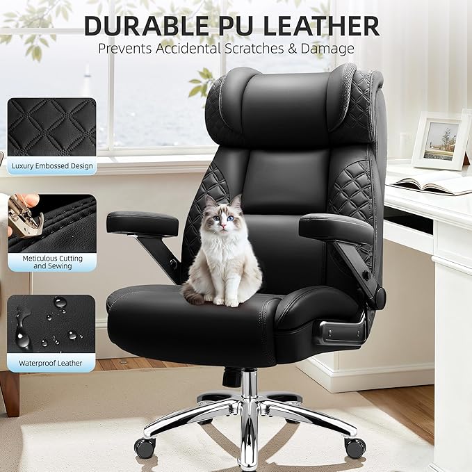 Big and Tall Office Chair, Desk Computer Chair for Heavy People, Oversized Executive Gaming Chair, Extra Wide 500LBS Ergonomic Comfy Office Chair with Adjustable Lumbar Support & 5D Flip Arms