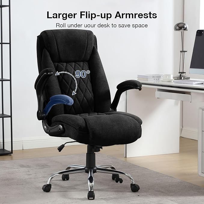 Big and Tall Fabric Office Chair 400lbs, High Back Executive Computer Desk Chair with Flip Up Armrest, Breathable Fabric Adjustable Height