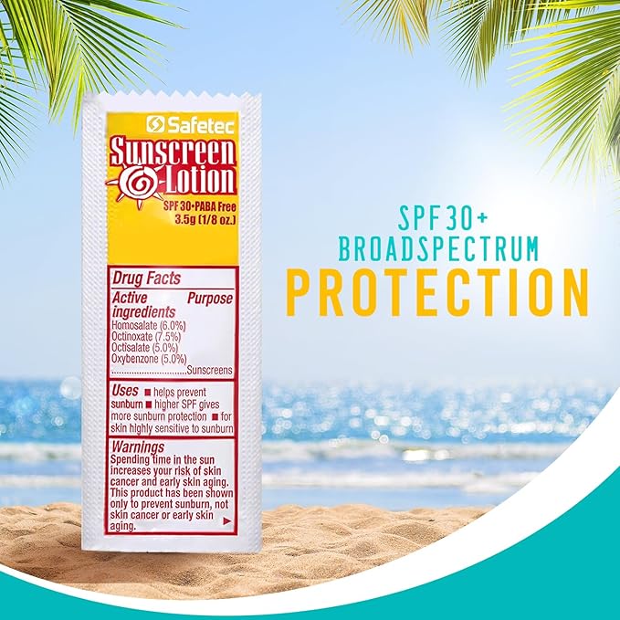 Sunscreen Lotion, SPF30 Protection and PABA Free, Individual Sunscreen Packets (Pack of 100) – Travel Size Sun Screen for Outdoors, Bundled with reclosable Homesphere bag (100)