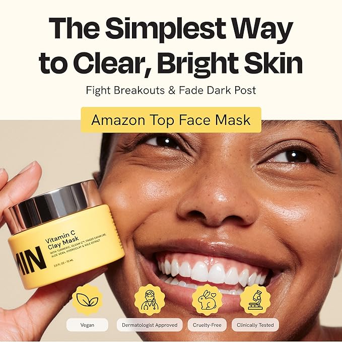 Gleamin Vitamin C Clay Mask for Dark Spots - Brightening Clay Face Mask with Turmeric, Deep Cleansing & Pore Refining Treatment, Helps Improve Uneven Tone & Post-Blemish Texture, 2.5 oz Up to 20 Uses