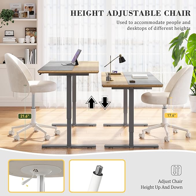 EnHomee Vanity Chair with Wheels, Small Office Chair with Back, Cute Armless Desk Chair for Makeup Room, Home Office,Bedroom, White