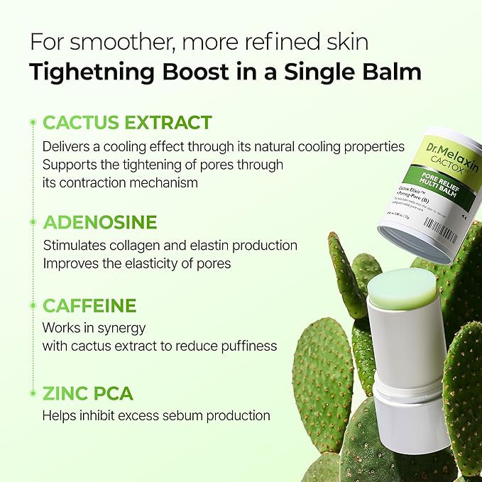 Dr.Melaxin Cactox Pore Relief Multi Balm Stick – Cooling & De-Puffing, Pore Tightening, Reduces Puffy Skin & Enlarged Pores, Instant Cooling Skin care Balm