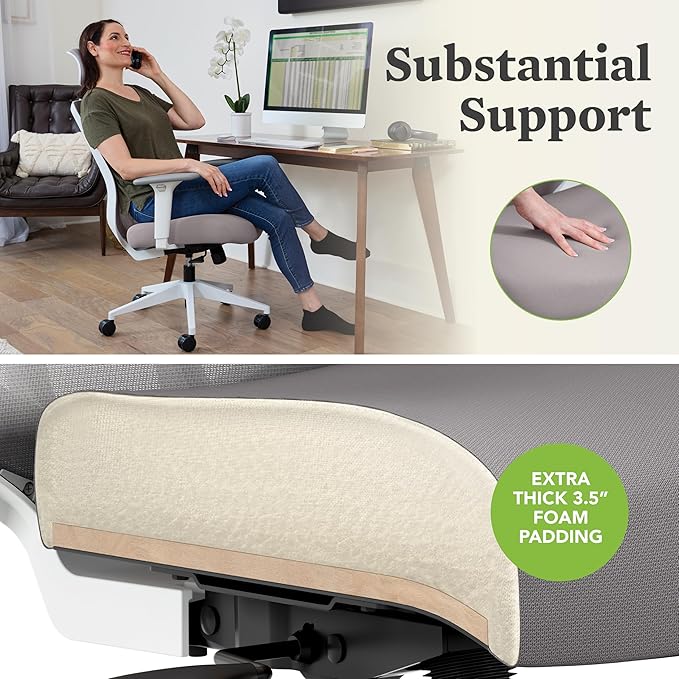 HON Altern Ergonomic Office Chair with Headrest, Arms, Wheels, Foam Cushion Seat, Mid Back Home Office Desk Chair Comfy, Gaming Chair, Height Adjustable Arms, Synchro-Tilt, White Frame, Fog