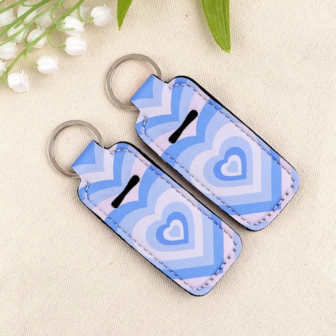 4 Pcs Lip Balm Holder Keychain for Lipstick, Elastic Fabric Lip Gloss Sleeves Holder for Women, Girls, Nurse