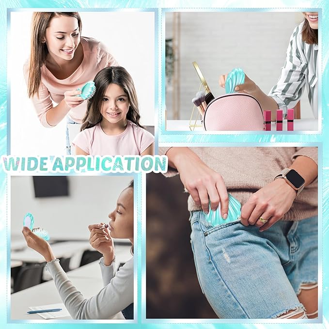 Meanplan 12 Pcs Mermaid Party Favors Shell Hair Brush with Mirror Foldable Mini Travel Pocket Hair Brush Compact Makeup Comb for Women Girls Valentines Day Birthday Gifts(Cyan)