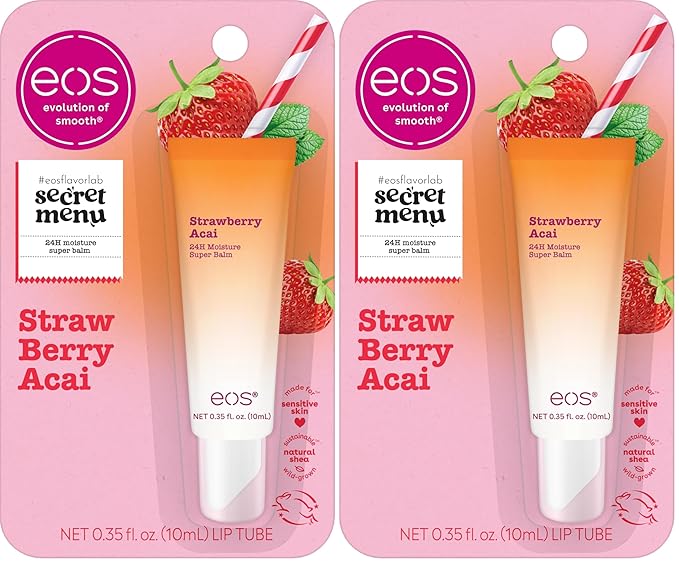 eos 24H Moisture Super Balm - Strawberry Acai, Lip mask, Moisturizing, Lip Treatment, Limited-Edition Skincare, 0.35 fl oz (Pack of 2)