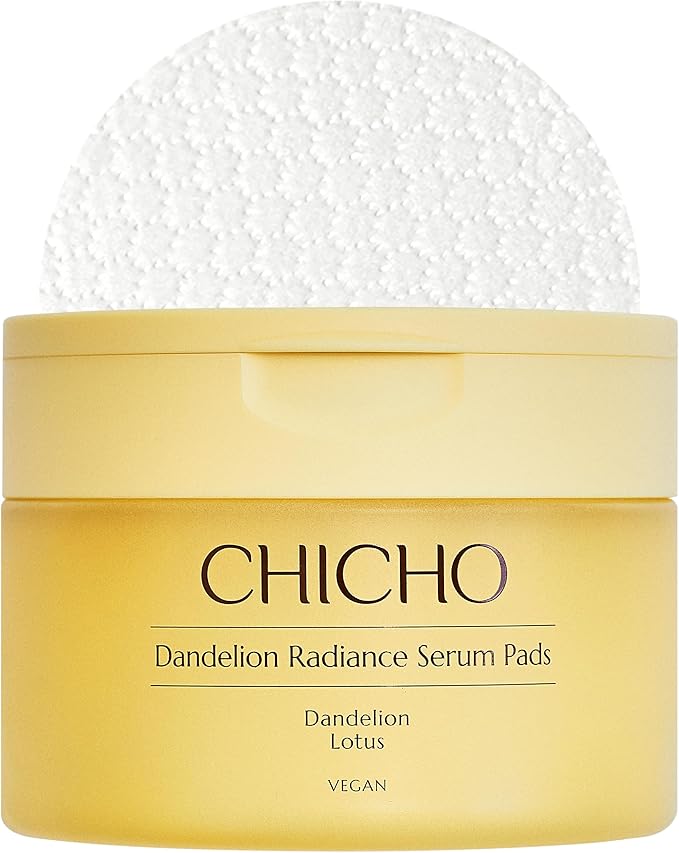 CHICHO Dandelion Radiance Serum Pads (90 Pads) – Jumbo 8cm Quick Mask Toner Pads – 80.2% Dandelion Biome + Lotus, Vegan pH 5.2, Sensitive Skin
