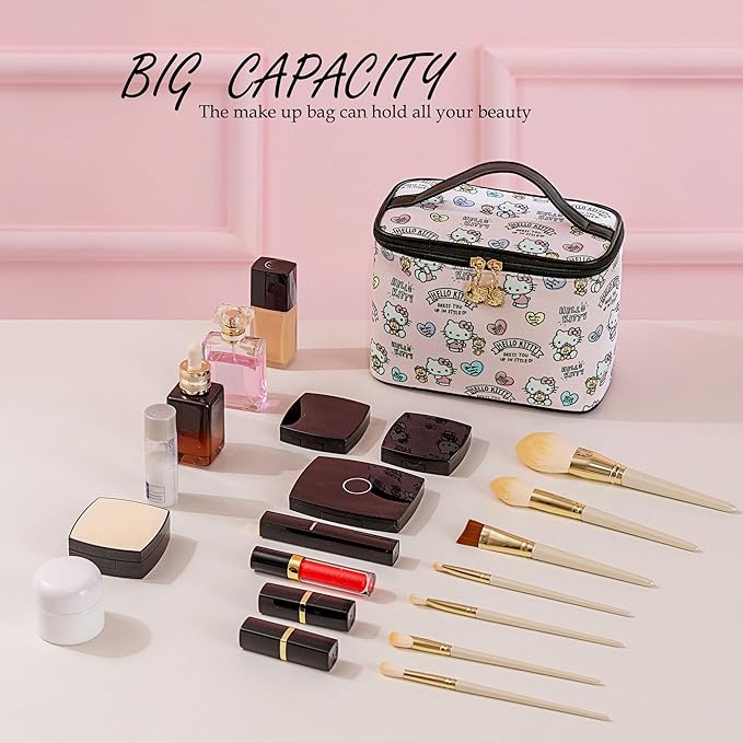 AmBealla Cosmetic Bag Large Makeup Bag Pink Makeup Travel Case with Brush Holder,Canvas Organizer for Women,Toiletry Bag for Skincare&Beauty Tools Sweet Cute for Girls