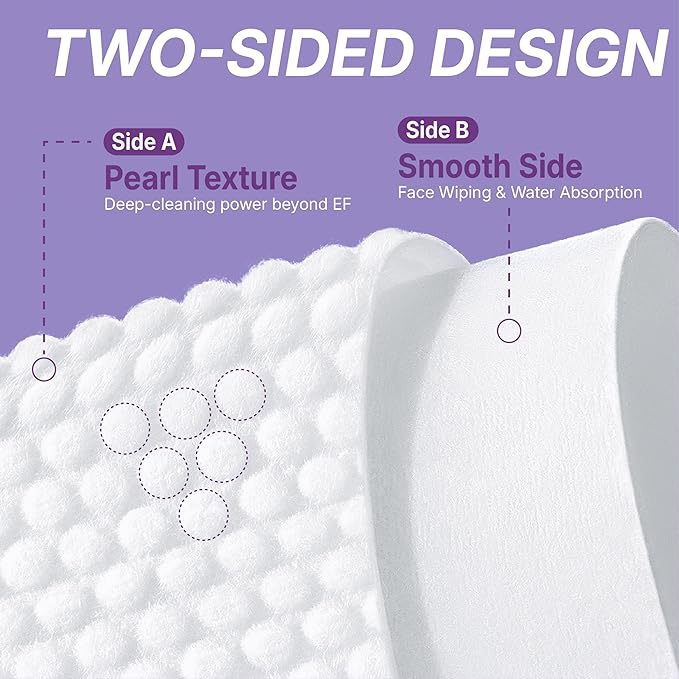 Disposable Face Towels XL 50 Count, Pearl Texture Facial Tissues for Deep Cleansing, Ultra Thick Makeup Remover Dry Wipes, Lint Free Cotton Tissue for Sensitive Skin