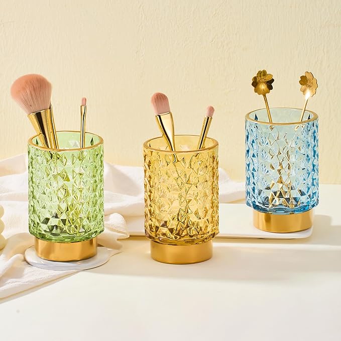 Makeup Brush Holder Organizer,Toothbrush Holders,Desk Pen Pencil Holder,Multifunctional Vintage Glass Brush Cup（A46-1-US）