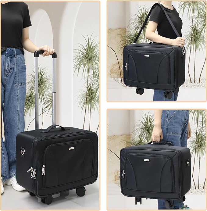 Relavel Cosmetology Case on Wheels, Extra Large Rolling Makeup Travel Train Case with 360° Spinner Wheels, 3 Layer with Insulation Compartment & 4 Clear Bags, Professional Makeup Artist Bag Set, Black