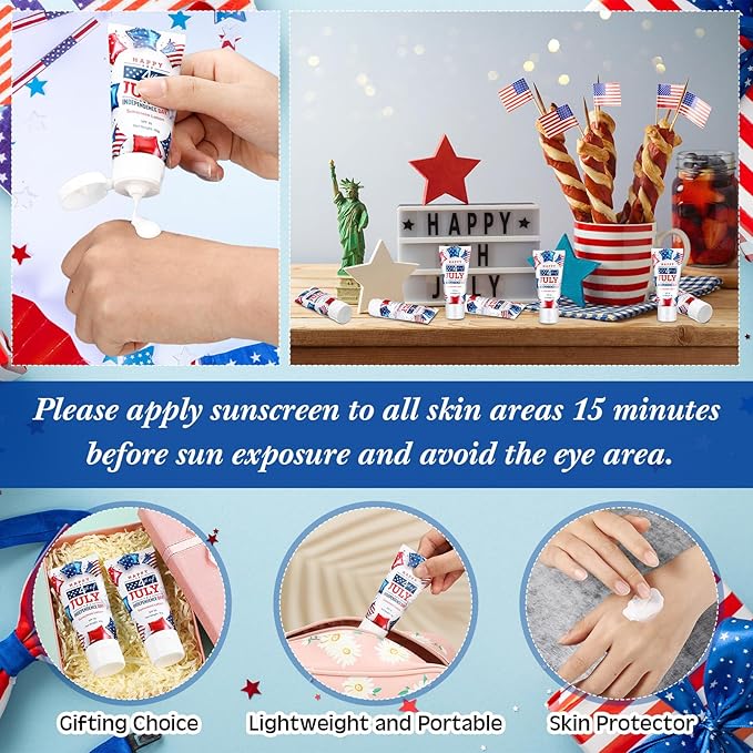 12 Pcs Mini Sunscreen Bulk for Summer Travel Size Spf 30 Water Resistant Sunscreen Lotion Bulk for Thank You Gifts Hawaiian Wedding Bridal Party Favors for Pool Wedding(Independence Day)