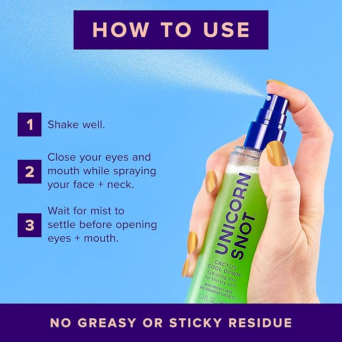 Unicorn Snot Cactus Cool Down™ After Sun Soothing Spray - Hydrating Facial Mist, Makeup Primer & Blue Light Shield – Cooling Spray with Aloe, Jojoba & Prickly Pear
