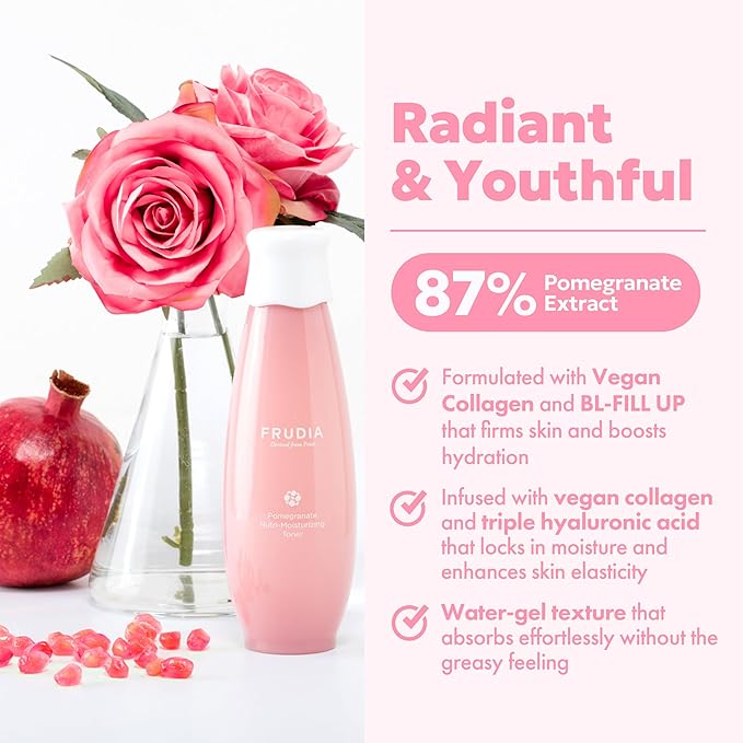 FRUDIA Pomegranate Nutri-Moisturizing Face Toner (6.59 oz) – Skin Firming Korean Face Toner w/ 87% Pomegranate Extract, Vegan Collagen & BL-Fill UP for Anti - Aging | Vegan and Cruelty Free