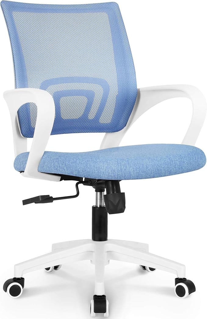 NEO CHAIR Office Desk Computer Chair Ergonomic Mesh Gaming Mid Back Seat with Comfy Lumbar Support Adjustable Height Swivel for Home Task (Sky Blue)