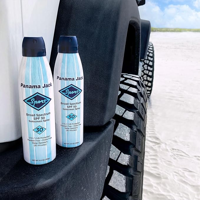 Panama Jack Sport Sunscreen Spray - SPF 30, Broad Spectrum UVA/UVB Protection, PABA, Paraben, Gluten & Cruelty Free, Water Resistant (80 Minutes), 5.5 OZ (Pack of 2)