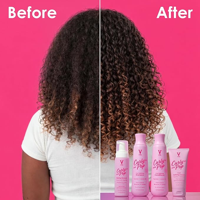 V&Co. Curly Pop Curl Defining Shampoo – Sulfate Free & Paraben Free Moisturizing Hair Care with Peptides, Amino Acids & Jojoba Oil for Hydration, Frizz Control & Healthy Curls – 12 fl oz
