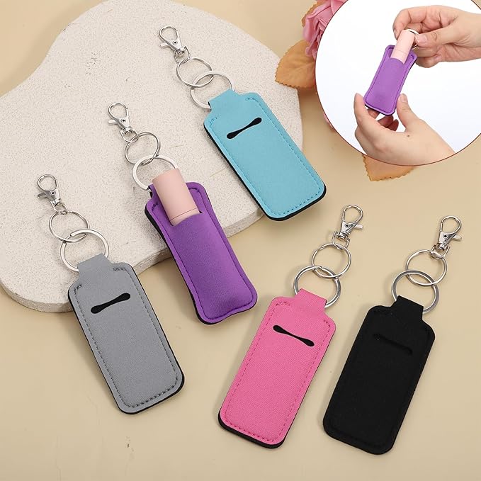 Portable Lip Balm Holders with Clip, 5 PCS Lipstick Holder Keychains Lip Gloss Holder Keychain Lipstick Keychain Holders Small Lips Balm Sleeve Pouch Keychains Stocking Stuffers for Women