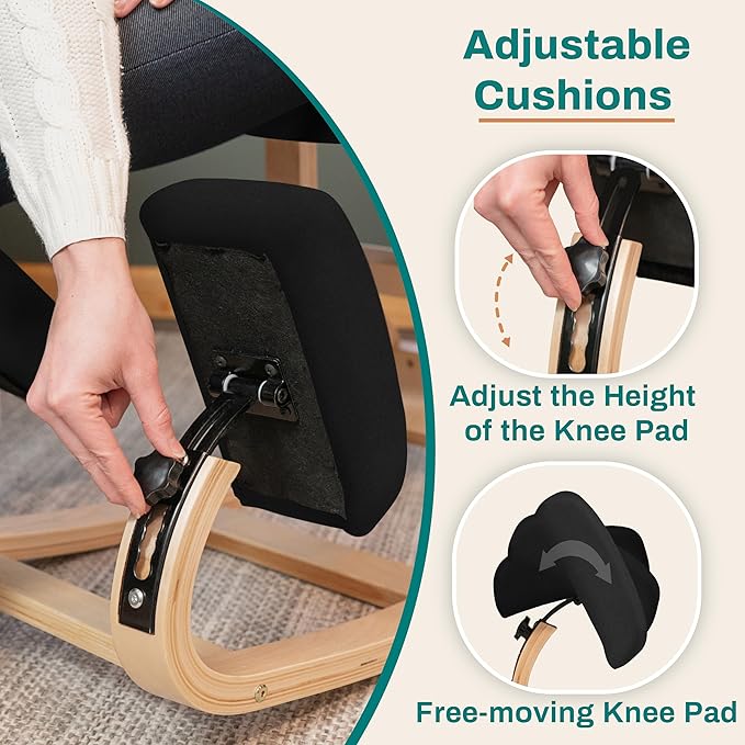 NYPOT Ergonomic Kneeling Chair with Adjustable Seats - Knee Chair for Posture Correction & Kneel Rocking Stool for Desk - Back Pain Relief and Support for Home and Office (Modern, Black Sand)