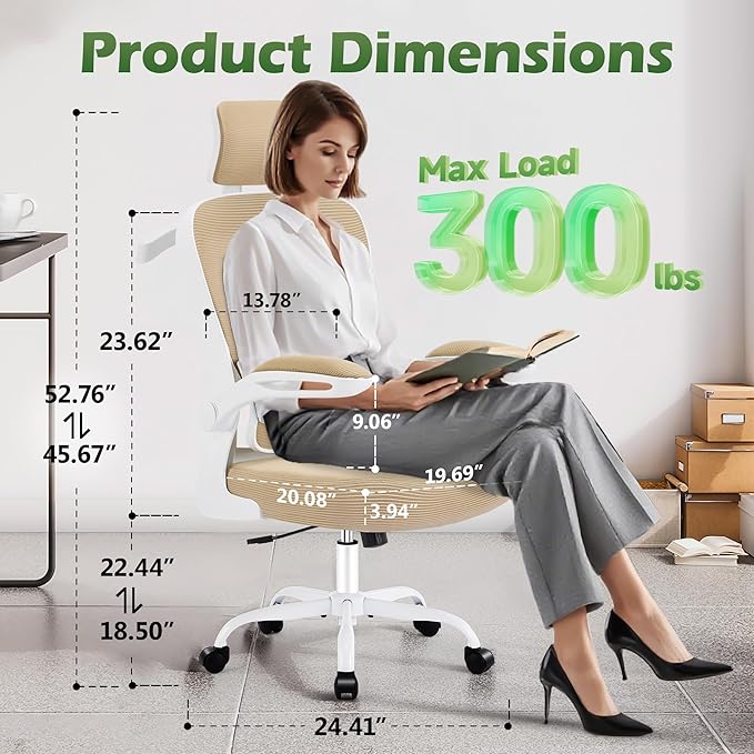 AreShark Office Chair Ergonomic Desk Chairs with Adjustable Lumbar Support& Headrest Hanger, High Back Breathable Mesh Chair with Wheels, Rolling Swivel Comfy Task Computer Chair for Home Work Gaming