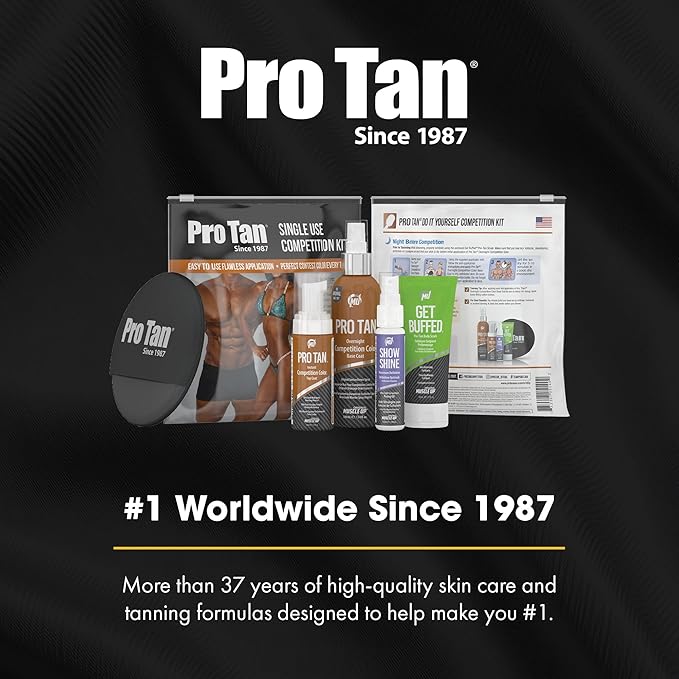 Pro Tan Competition Tanning Kit - Self Tanner Set with Pre-Tan Skin Balancing Exfoliator, Overnight Competition Color Base Coat, Instant Top Coat Mousse, Ultra-Light Posing Oil & Applicator Mitt
