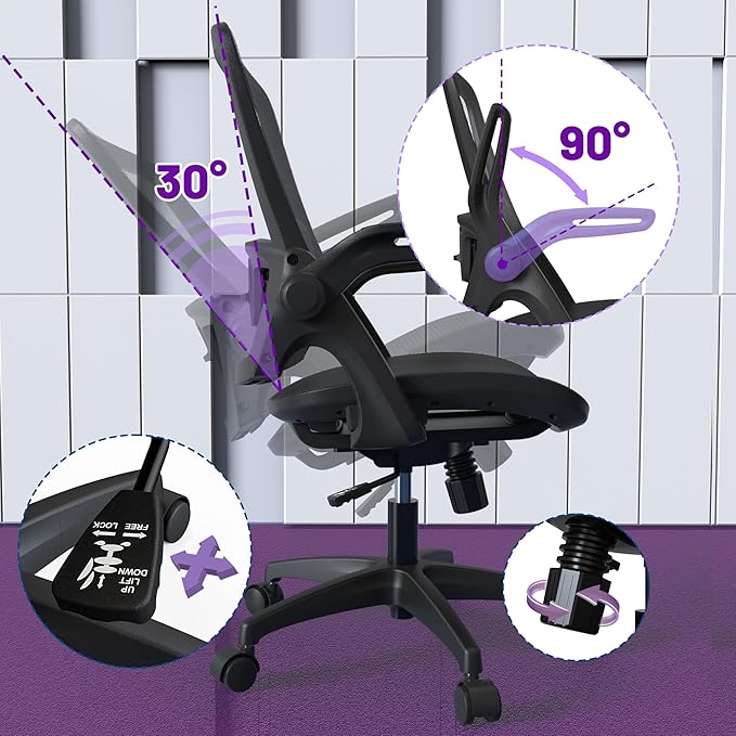 Modern Mesh Seat Home Office Computer Desk Chair with Swivel Wheels and Height Adjustable Lumbar Support for Adult