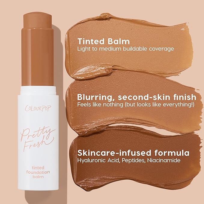 ColourPop Pretty Fresh Tinted Foundation Stick - Balm to Cream Foundation with Light to Medium Coverage - Infused with Hydrating Hyaluronic Acid, Peptides & Niacinamide - Dark 18 (0.29 oz)