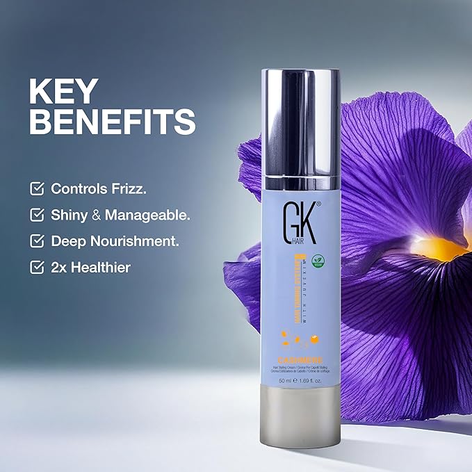 GK HAIR Cashmere Hair Cream 1.69 Oz – Smoothing & Shine Styling Cream with Argan Oil, Anti Frizz Hair Cream for Soft, Silky & Manageable Hair, Lightweight Styling Cream for All Hair Types