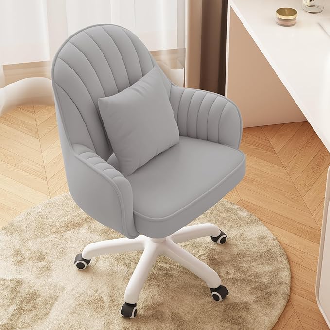 Home Office Chair Velvet Vanity Chairs Makeup Desk Chair with Wheels Mid Back Computer Chairs Height Adjustable Swivel Rolling Task Chair for Living Room, Bedroom, Office