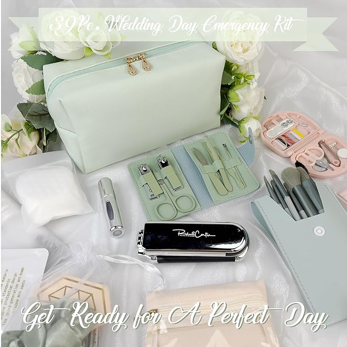 Women's Wedding Emergency Travel Kit 45 Essential Items for Brides Bridesmaid All-In-One Daily Beauty Style Set With Makeup Brushes (Aurora Green)