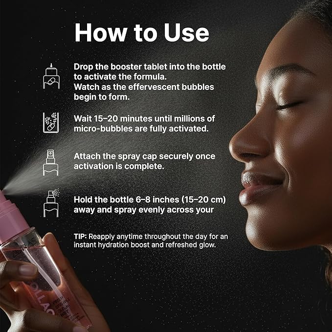 Auras Collagen Firming Mist K-Beauty | Fresh Activated Oxygen Formula Hydrating Spray Serum with Collagen Peptides, Korean Skincare Serum & Setting Mist for Dry, Aging Skin, 3.4 fl oz