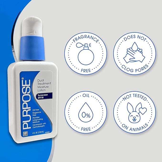 Purpose Dual Treatment Moisture Lotion with SPF 10 – Oil-Free, Fragrance-Free Daily Moisturizer for Sensitive Skin - 4 Fluid Oz. (Pack of 2)