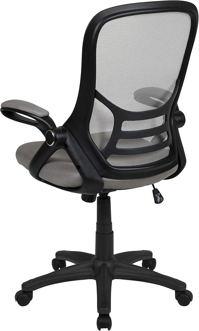 Flash Furniture Porter High-Back Swivel Office Chair with Adjustable Lumbar Support and Seat Height, Ergonomic Mesh Desk Chair with Flip-Up Armrests, Gray/Black