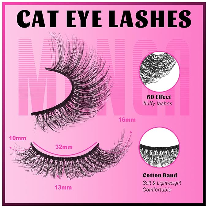 Veleasha Cat Eye Lashes 6D Faux Mink False Eyelashes Fluffy Wispy Strip Lashes Soft 100% Handmade Fake Eyelashes Fox Eye Lash 7 Pairs Pack (Fluffy01)