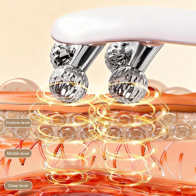 Facial Massager with 3D Roller,Lymphatic Drainage Tool for Face,Arm,Leg and Neck massage - Lymphatic Contour Face Brush Lift & Double Chin Reducer (Pearl white)