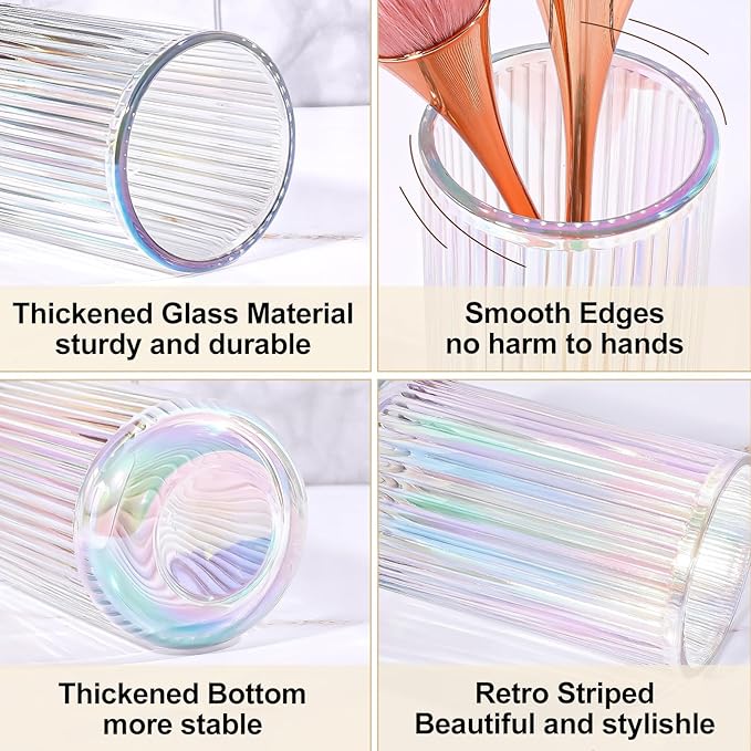 DASITON Makeup Brush Holder Organizer, Crystal Glass Makeup Brushes Storage Holder, Vintage Make Up Brush Cup for Vanity, Pen Pencil Holder for Desk, Toothbrush Holders for Bathroom (Colorful SL)