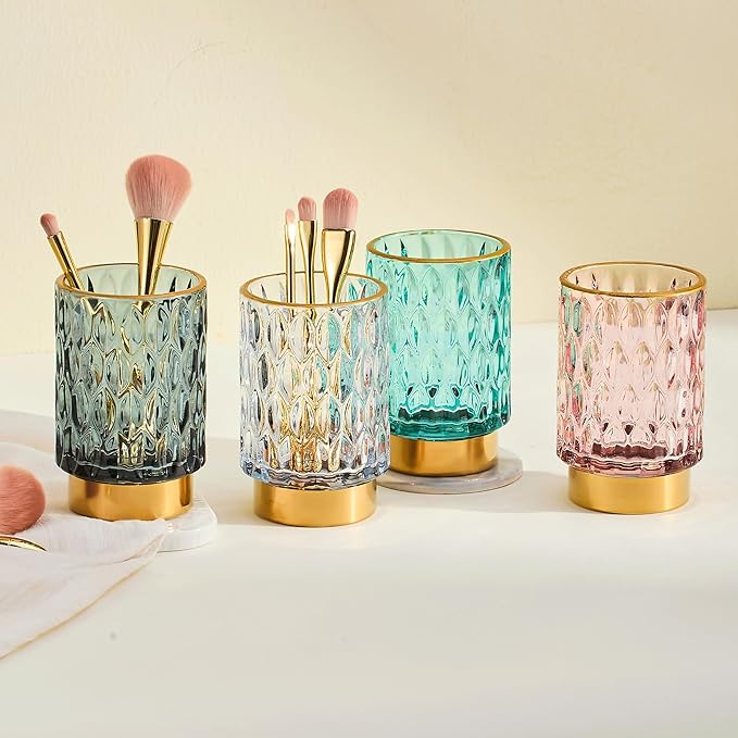 Makeup Brush Holder Organizer,Toothbrush Holders,Desk Pen Pencil Holder,Multifunctional Vintage Glass Brush Cup（A39-9-US）