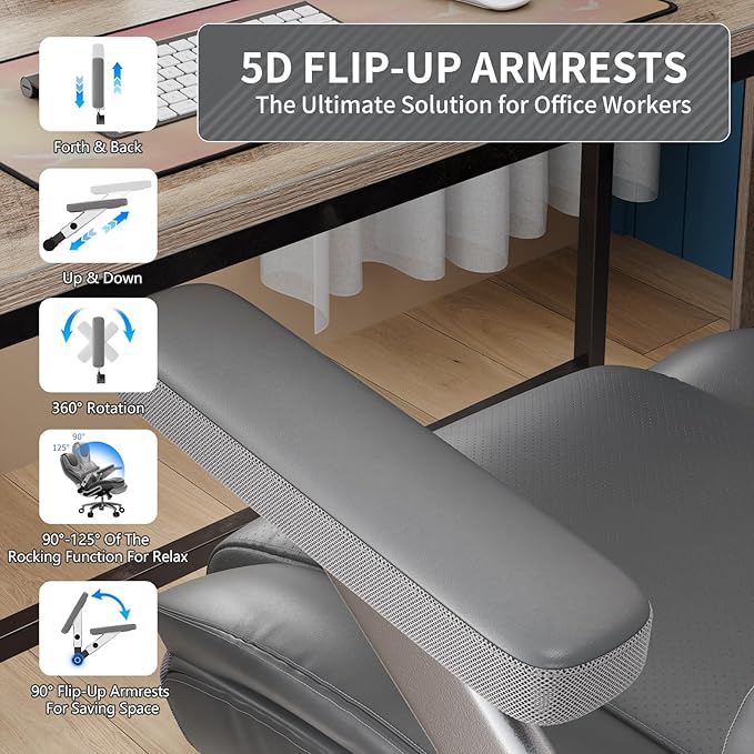 Big and Tall Office Chair with 5D Arms, 600lbs Fabric & PU Leather Heavy Duty Desk Chair, Adjustable Lumbar Support & Height, Tilt Function, High Back Ergonomic Executive Computer Chair