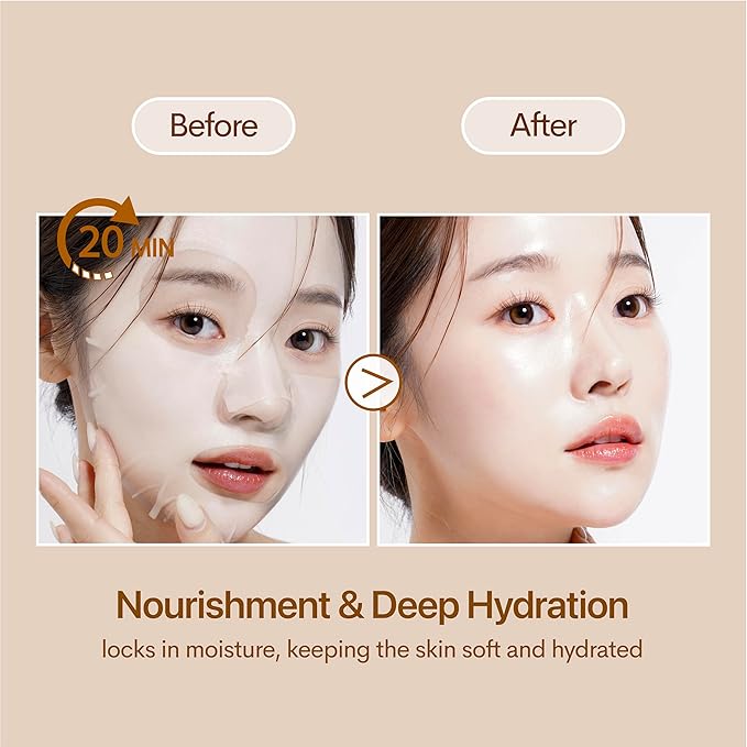 Innerest Luna Bunny 24PK Facial Sheet Mask, Brightening, Nourishing & Hydrating Korean Skincare for Self Care, Home Spa with Aloe, Coconut, Vitamin & Hyaluronic (Coconut)
