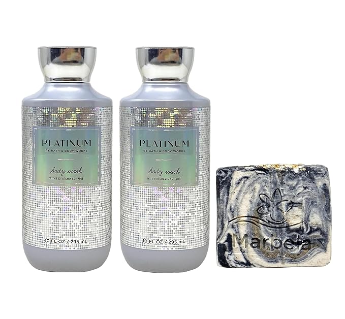 Bath & Body Works Platinum 2 Pack Body Wash Set with a Charcoal Scrub Bar Soap - Full Size