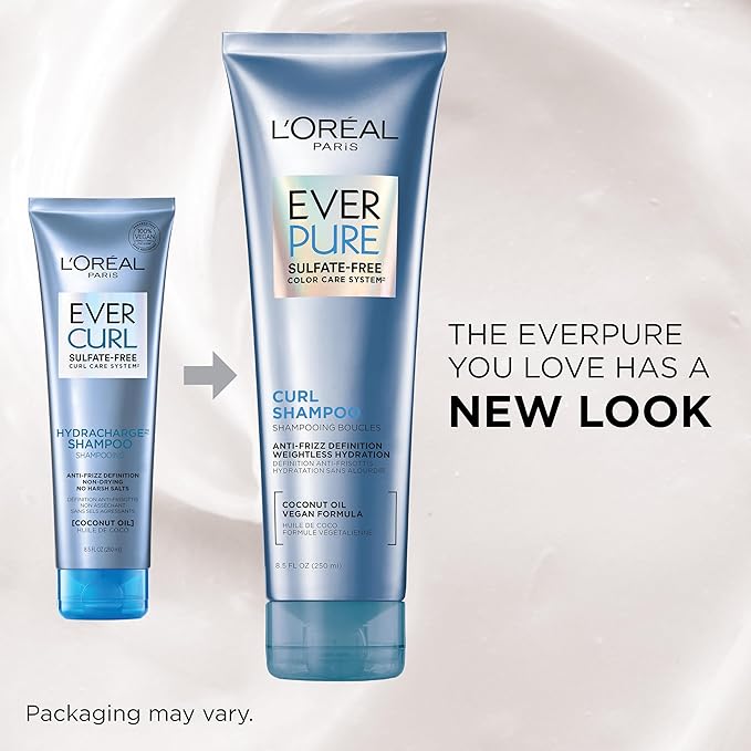 L'Oreal Paris Sulfate Free Conditioner for Curly Hair, Lightweight, Anti-Frizz Hair Care with Coconut Oil, EverPure, 8.5 Fl Oz (Packaging May Vary)